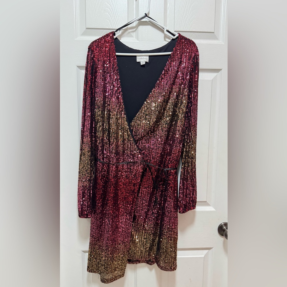 Premier Long Sleeve Sequin Dress in Pink and Gold